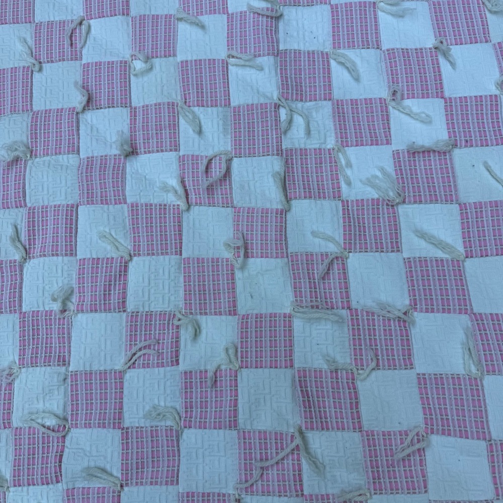 0.4 Pink Cream Checkerboard Patchwork Tied Quilt Throw Lap Blanket 49.5x53.5